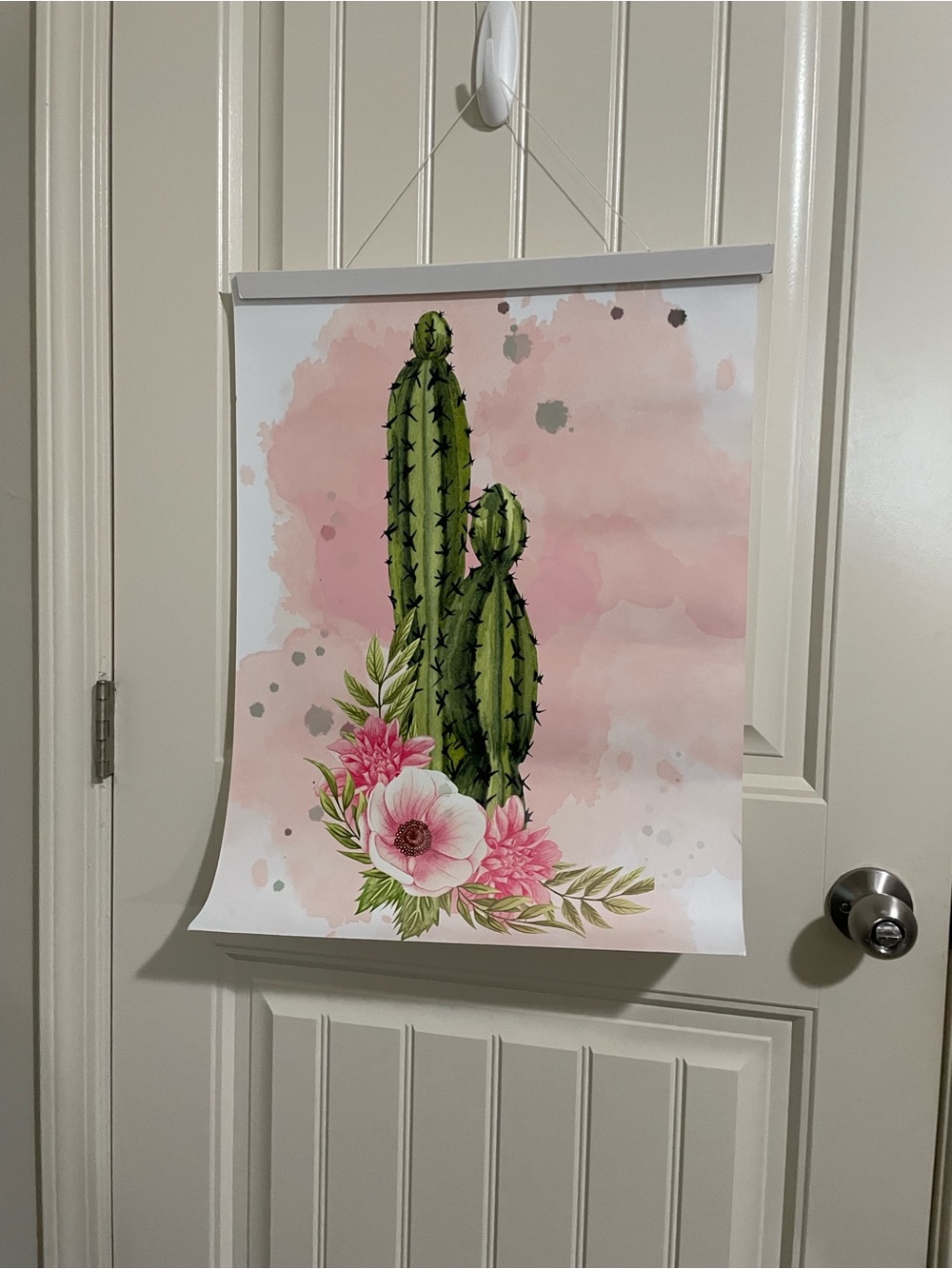 Cactus Floral Watercolor Wall Art Print - Pink & Green 18x23 - Picture 3 of 4